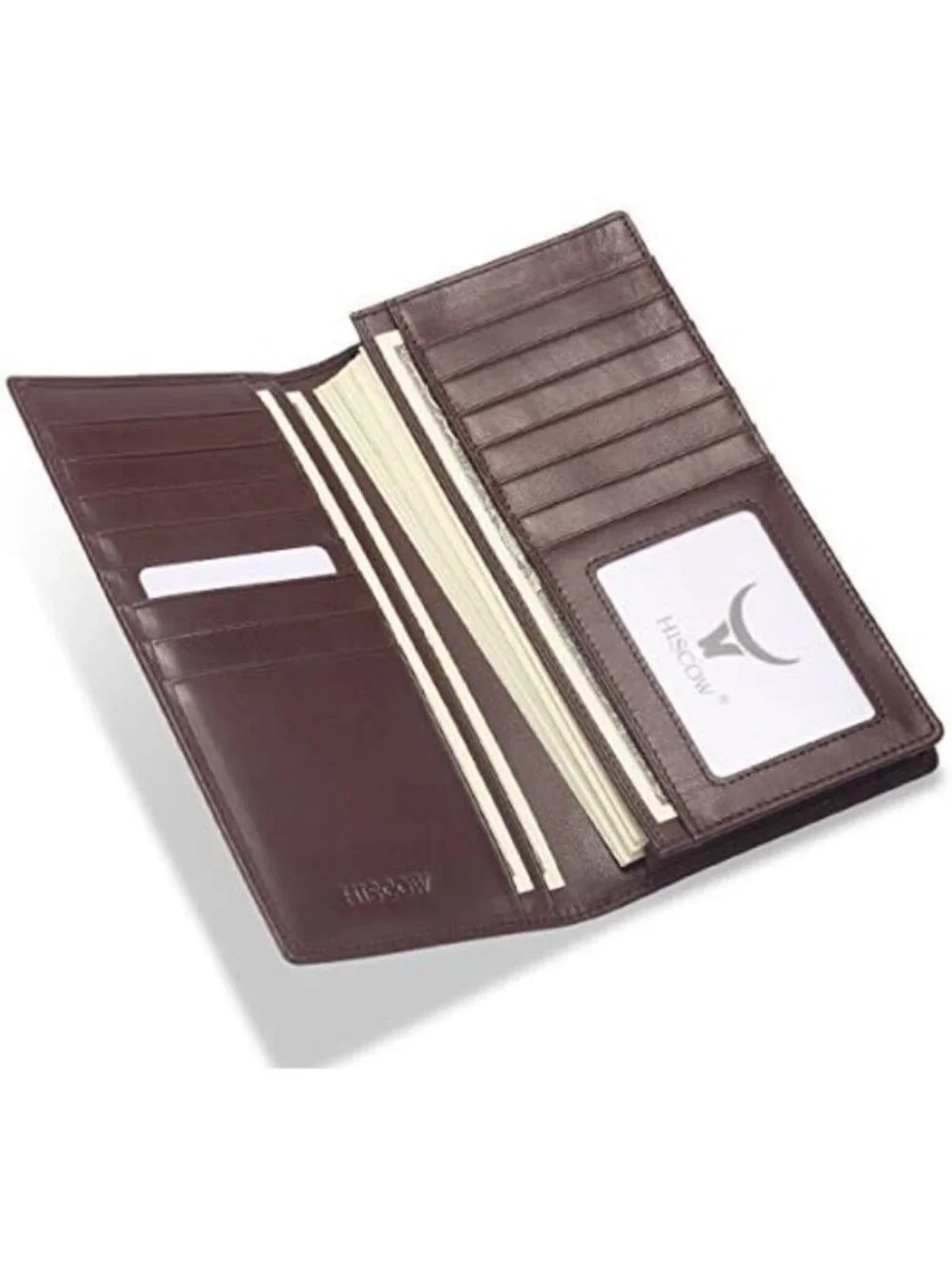 Men's Full Grain Leather Long Wallet - 15 Card Slots, Coffee Color, Stylish